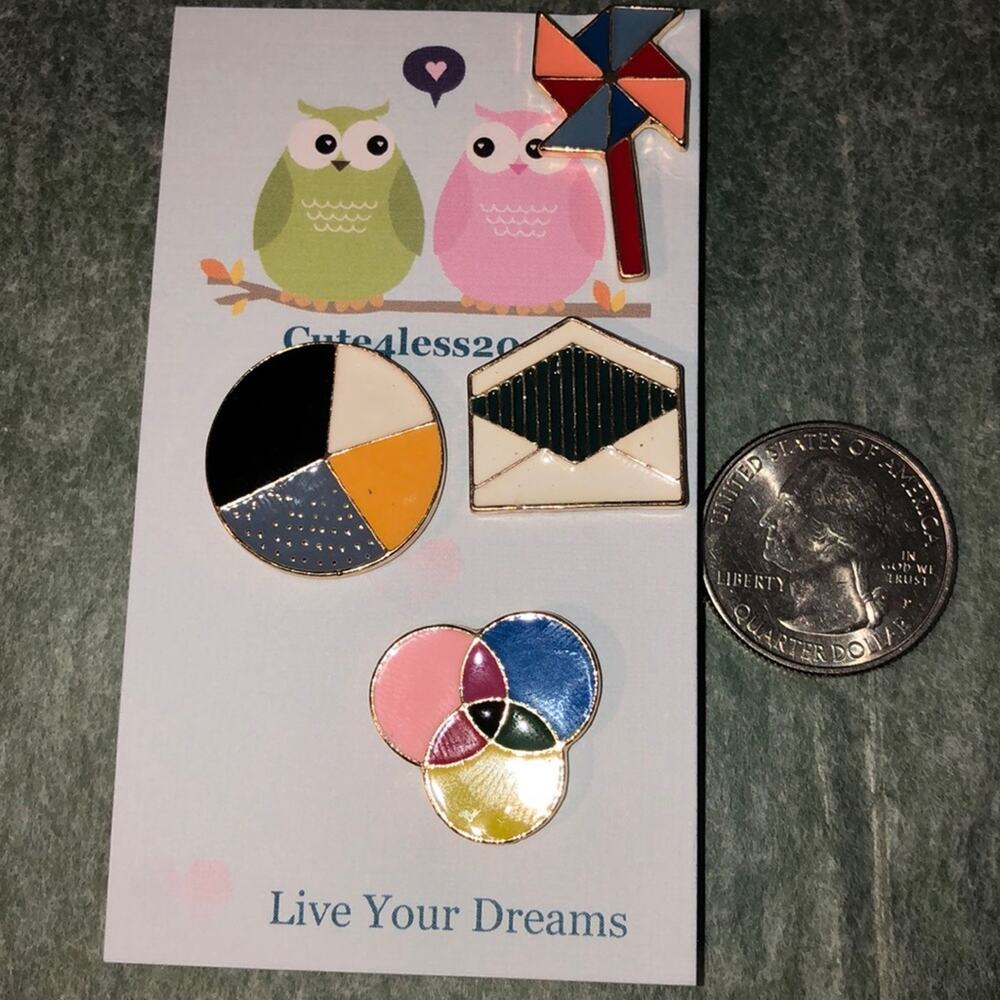 4 Piece Pin Set Brooch Envelope Spinner
